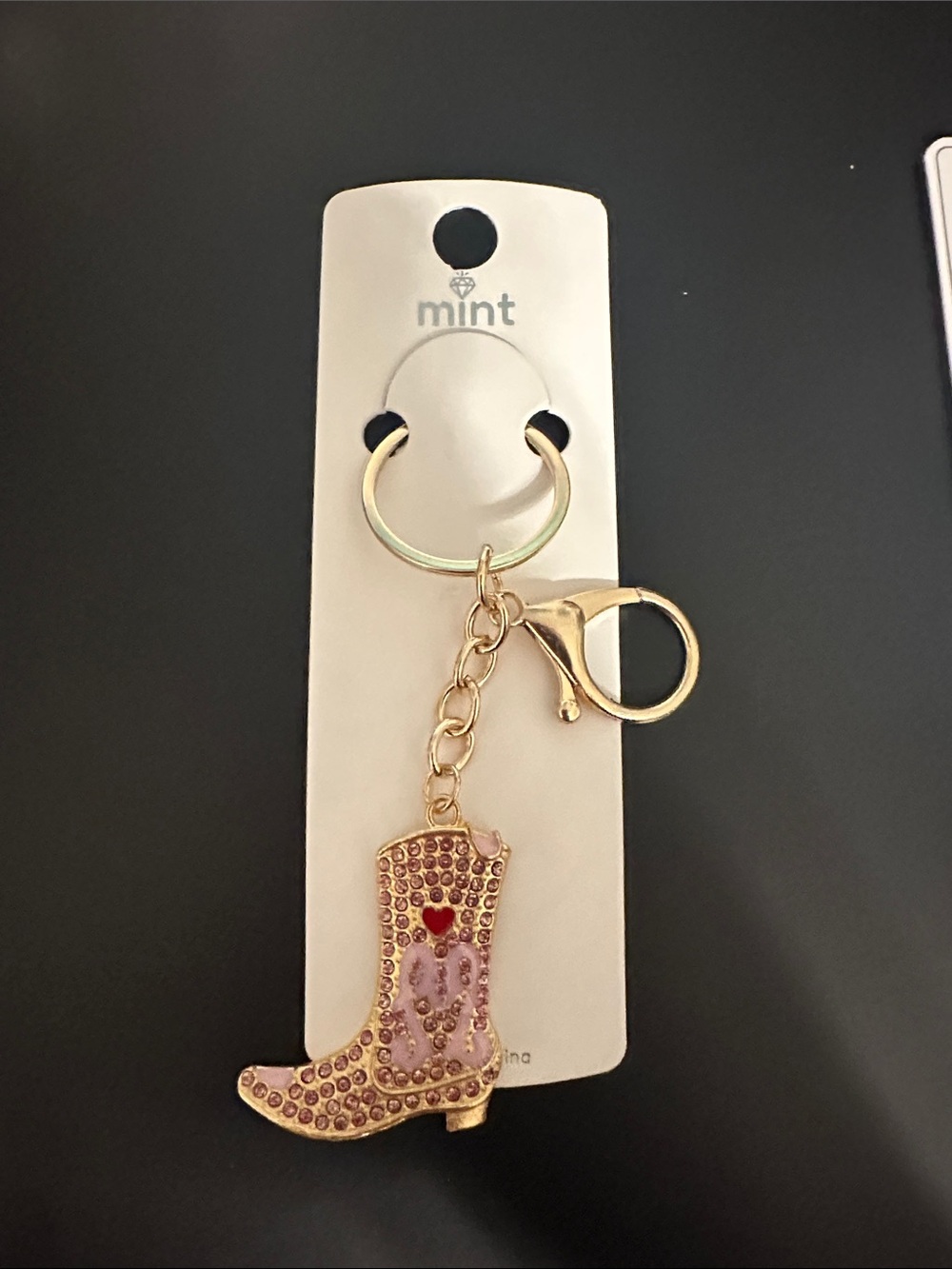 Mint Gold-Tone Pink Jeweled Cowboy Boot Keyring